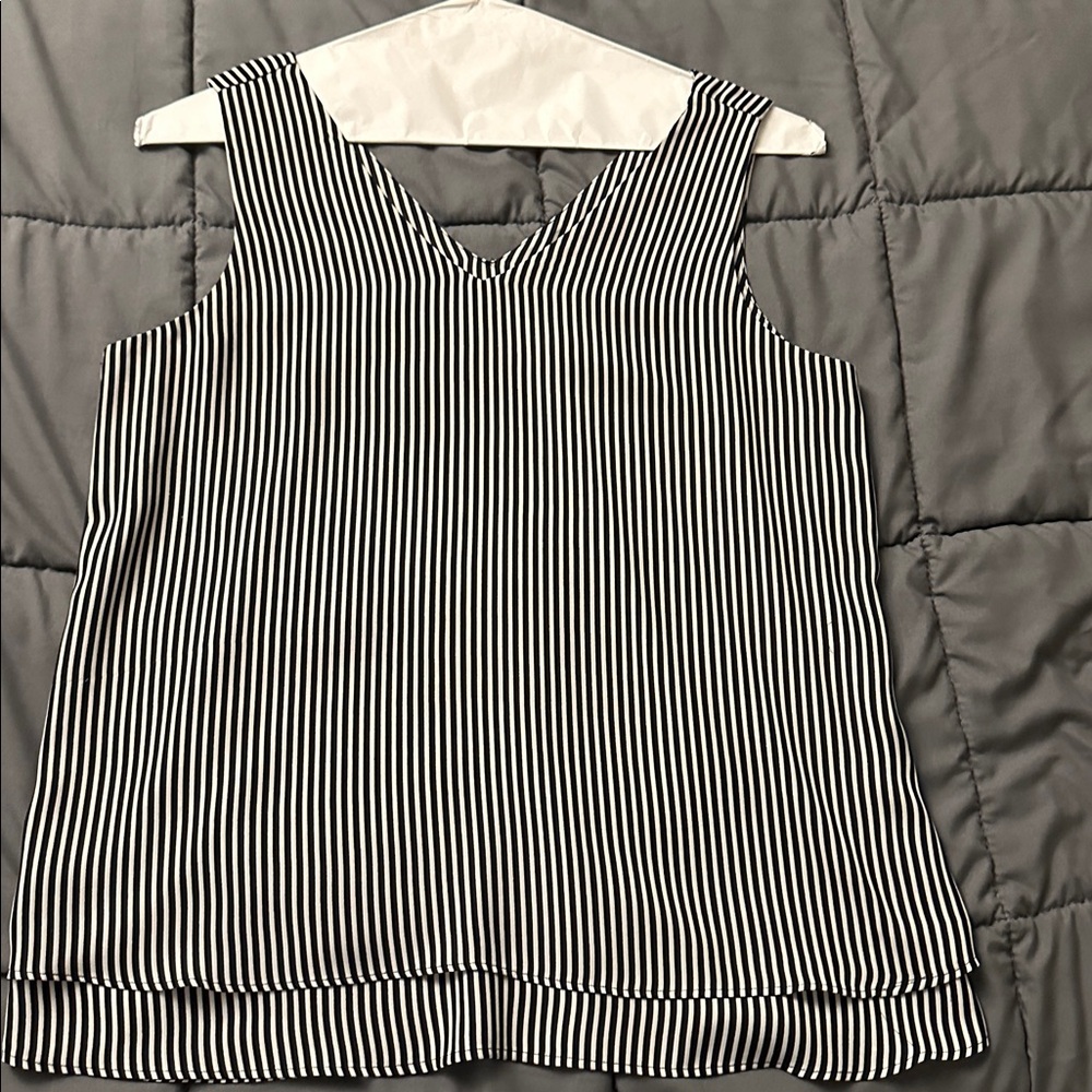 Ann Taylor Monochrome Striped V-Neck Top